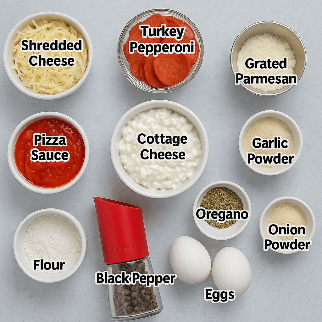 Ingredients for High-Protein Cottage Cheese Crust Pizza