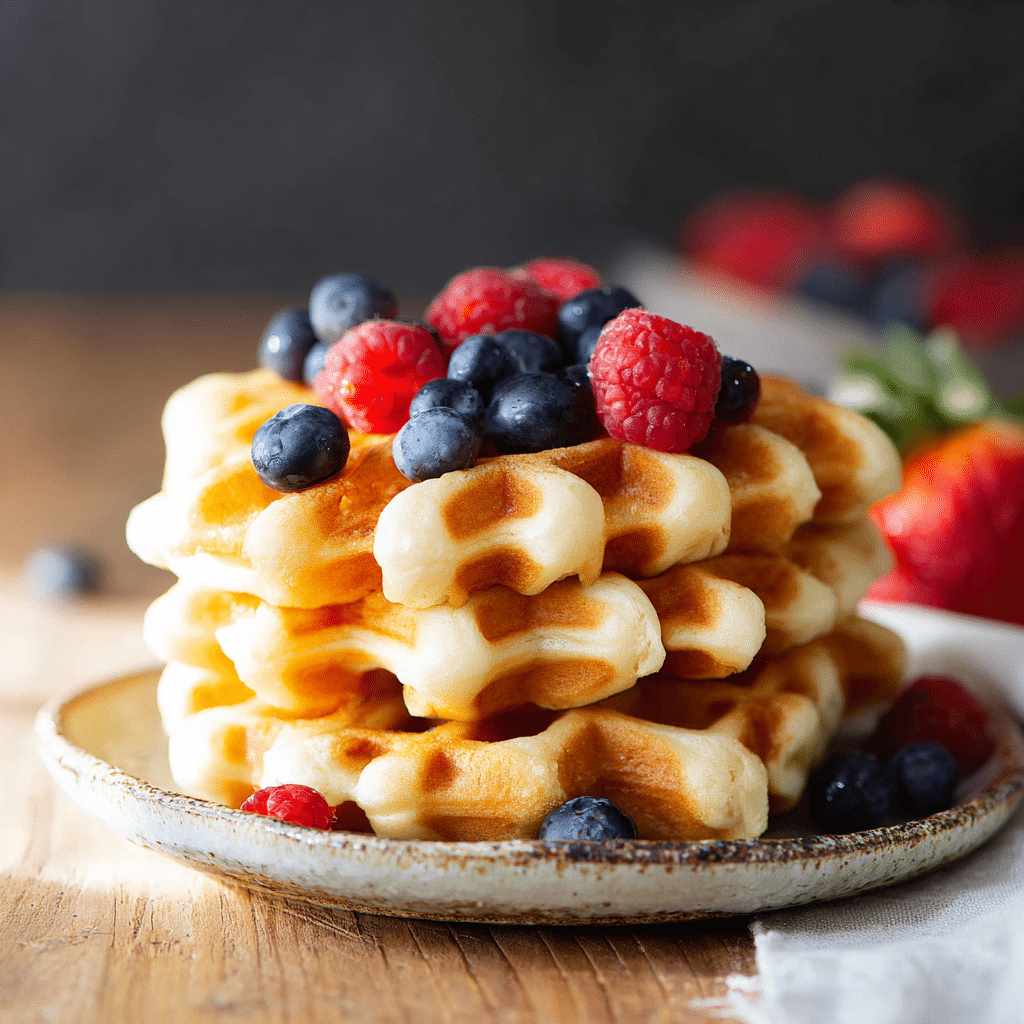 Stack of fluffy cottage cheese waffles