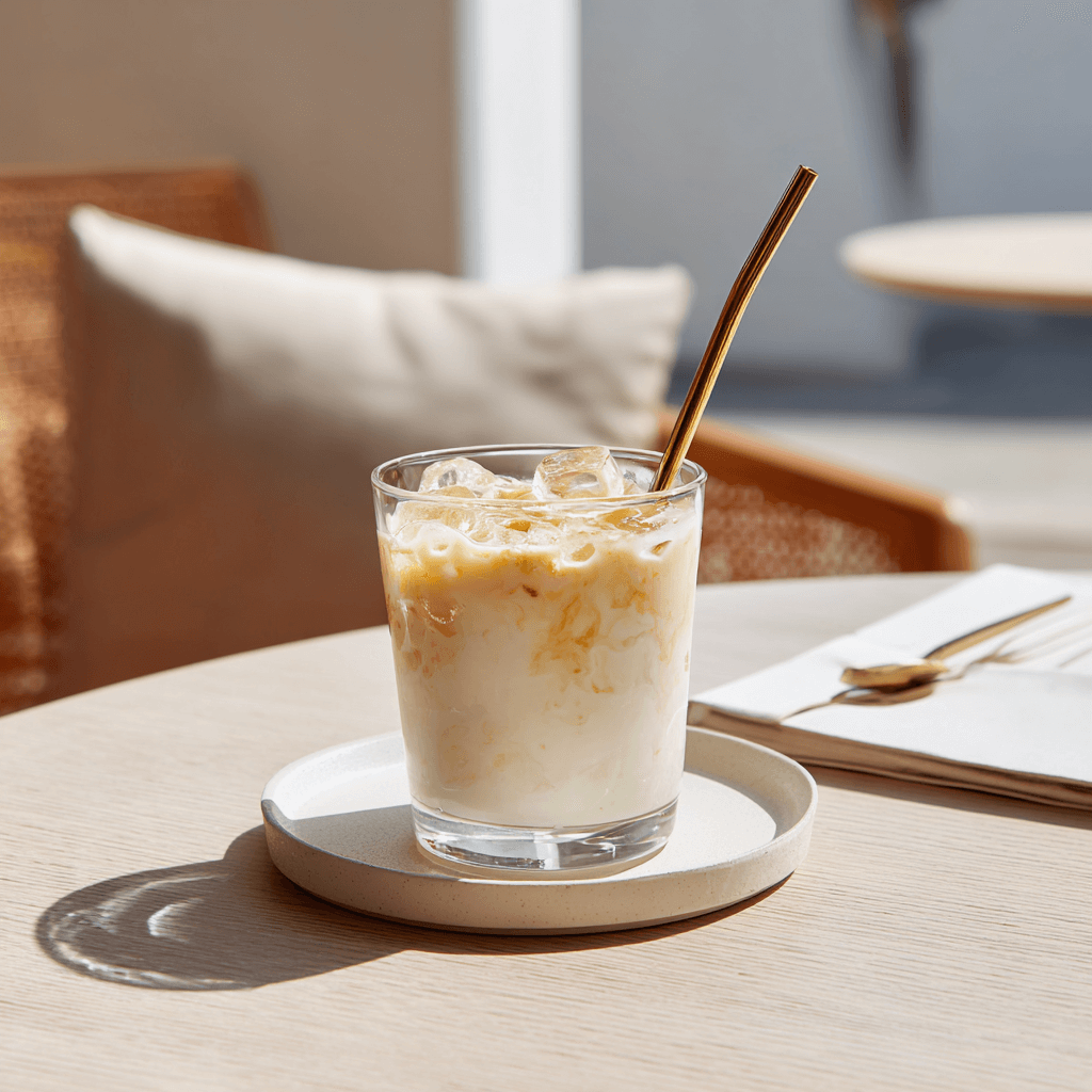 iced banana milk latte served