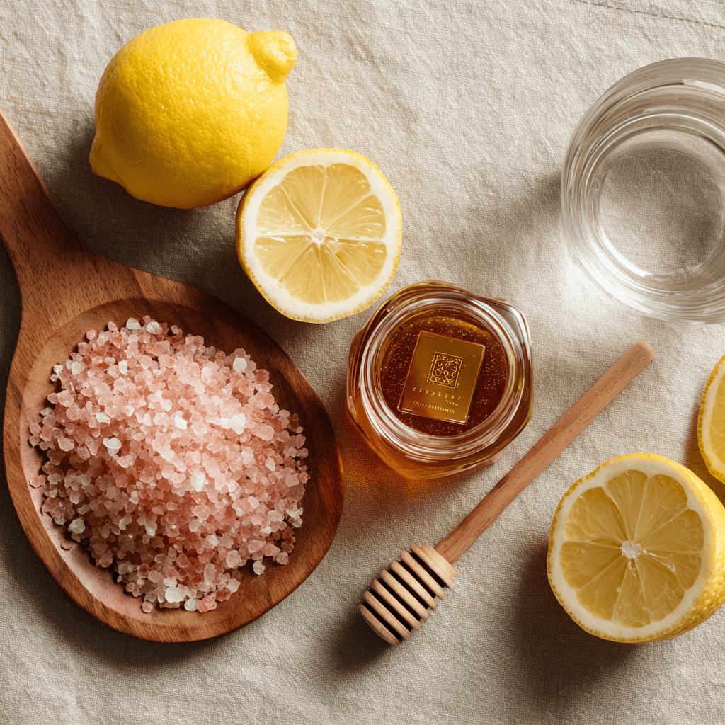 Japanese pink salt ingredients flat lay