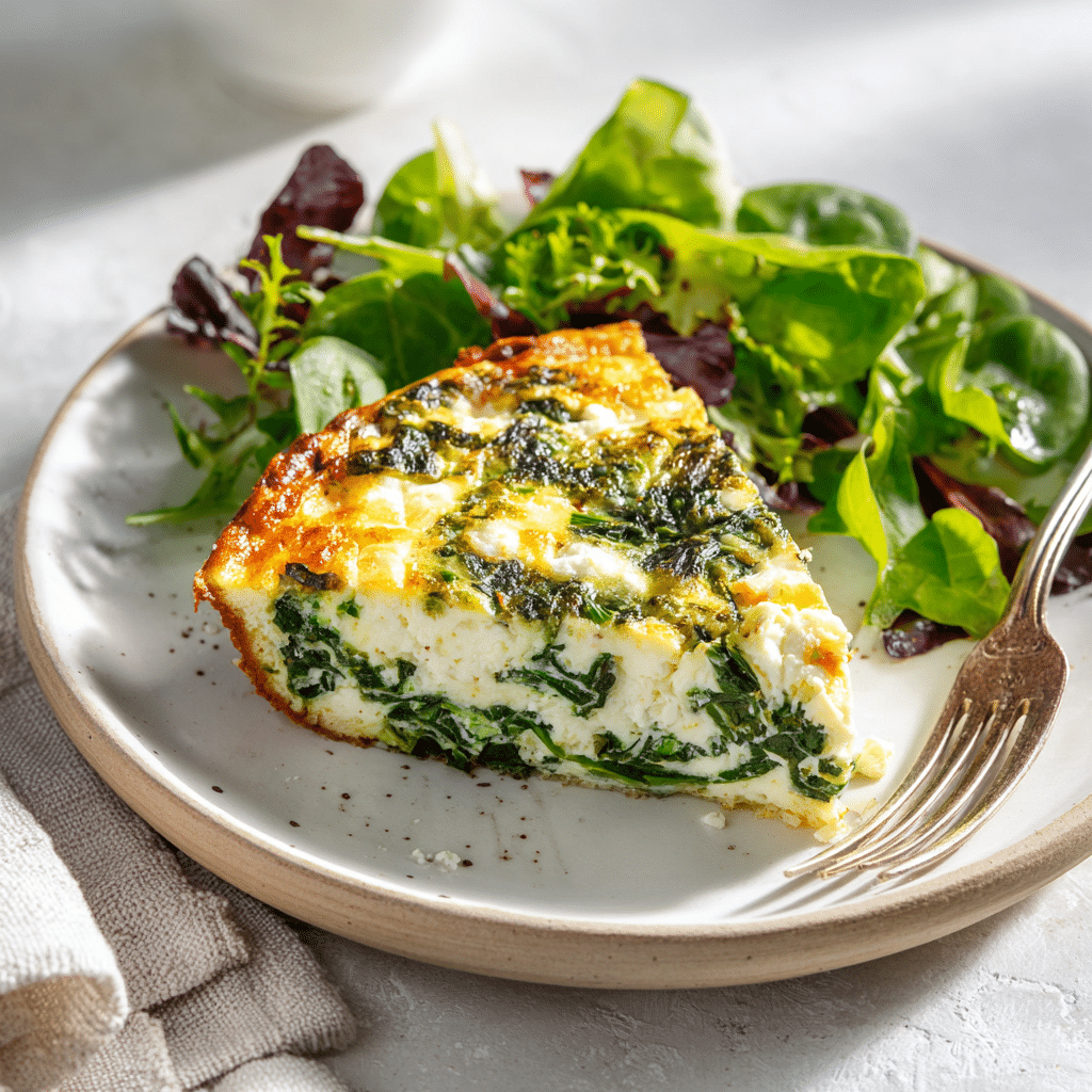 Cottage Cheese and Spinach Crustless Quiche: Light, Savory & Protein-Packed 1 Slice of cottage cheese and spinach crustless quiche