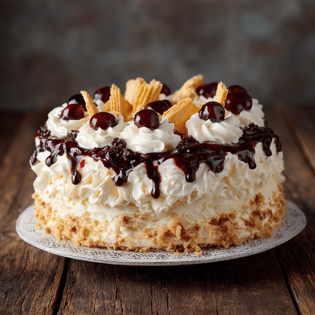 rosemary’s bakery whipped cream cake with fruit and wafers