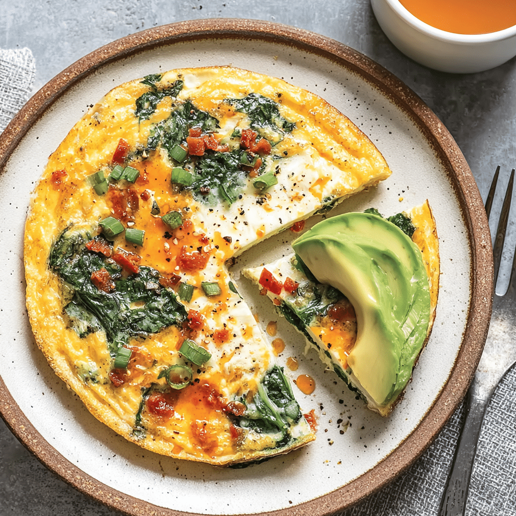 Egg White Frittata Recipe: Light, High-Protein Breakfast Winner 23 egg white frittata with spinach, avocado, and cheddar on a plate