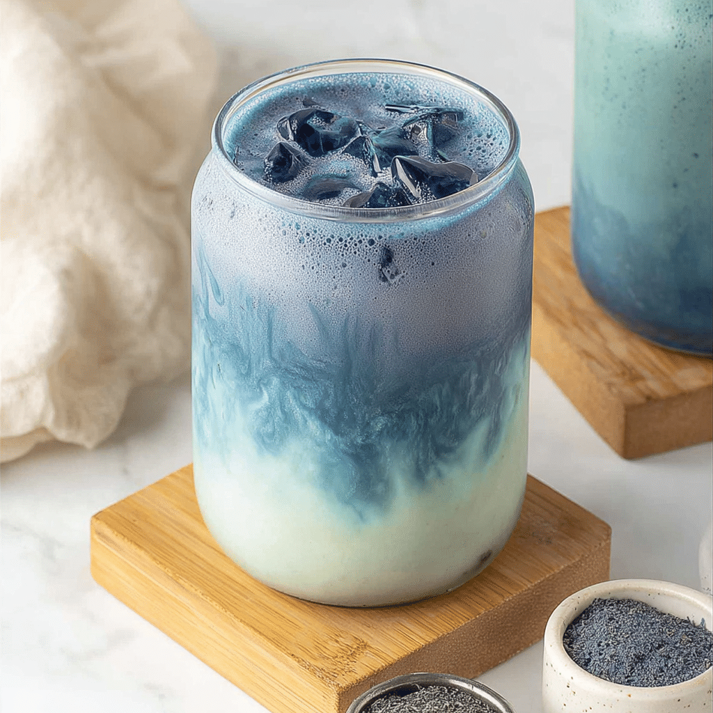 Blue Matcha Latte: Refreshing, Caffeine-Free Beauty in a Glass 2 Iced blue matcha latte with butterfly pea flower powder in a tall glass