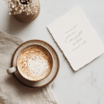 Vanilla latte recipe card styled next to finished latte