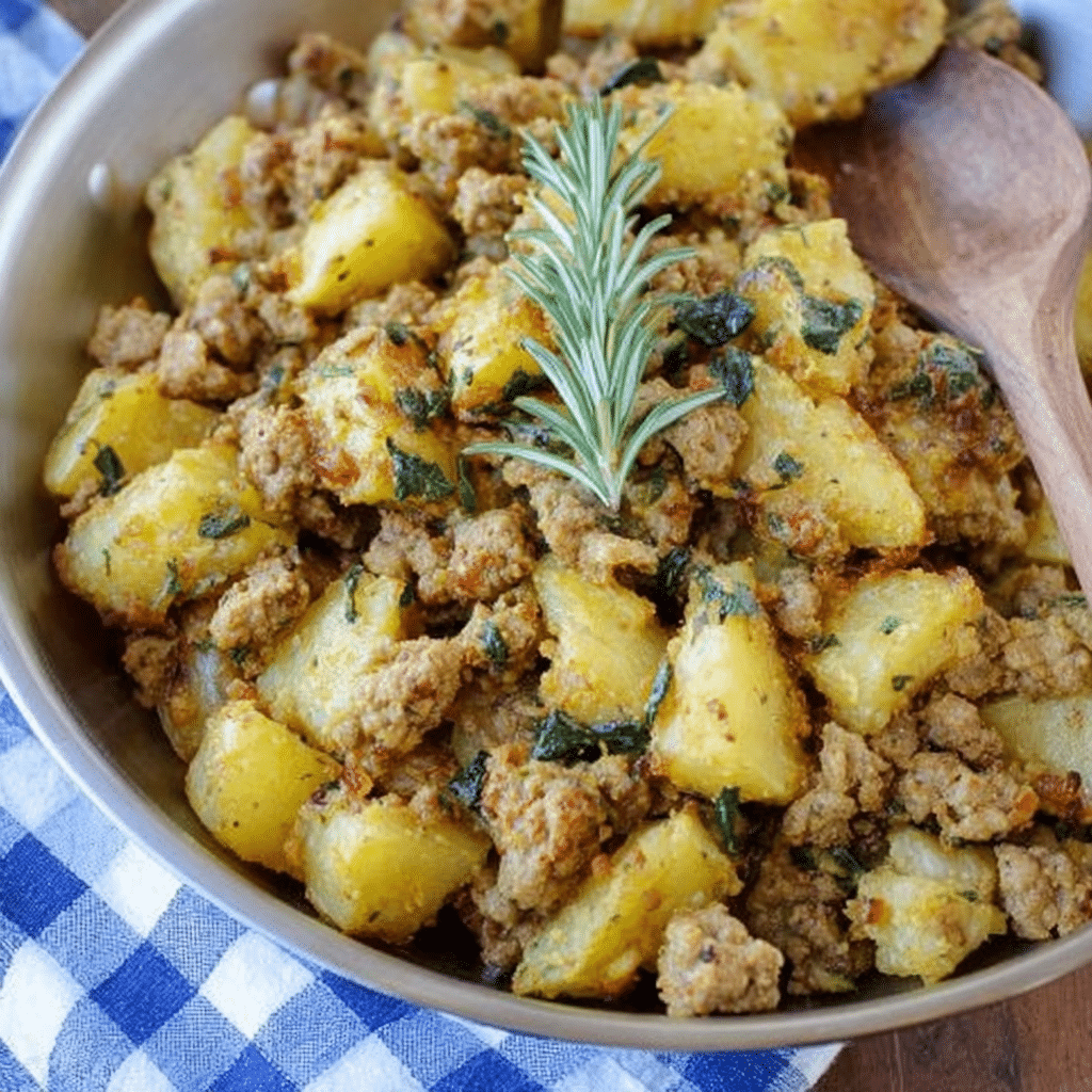 Rosemary Garlic Ground Lamb and Potatoes: Bold, Comforting & Easy 20 Rosemary garlic ground lamb and potatoes in skillet