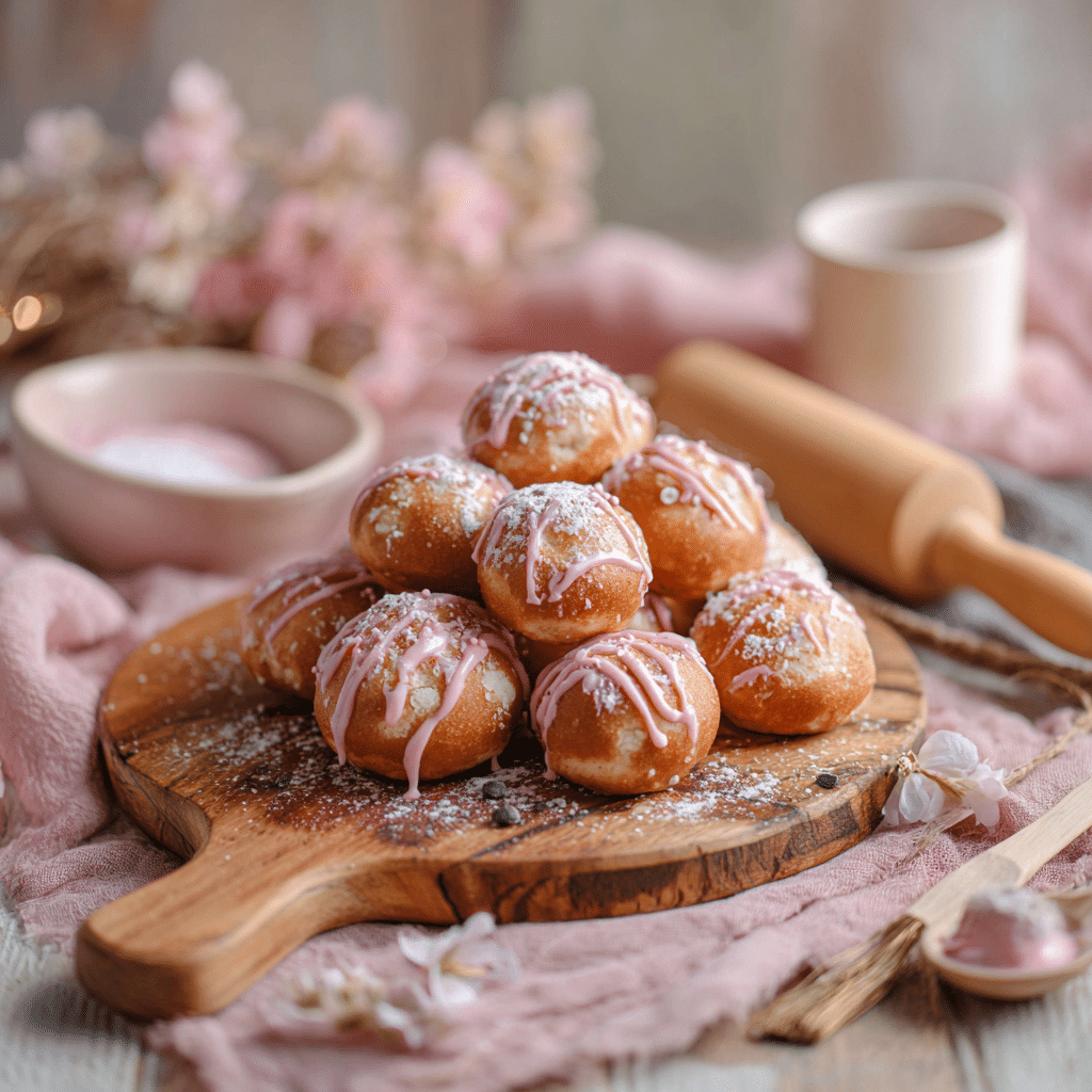 Pink Pretzel Bites: Soft, Chewy, and Perfectly Playful 22 Freshly baked pink pretzel bites with icing and powdered sugar