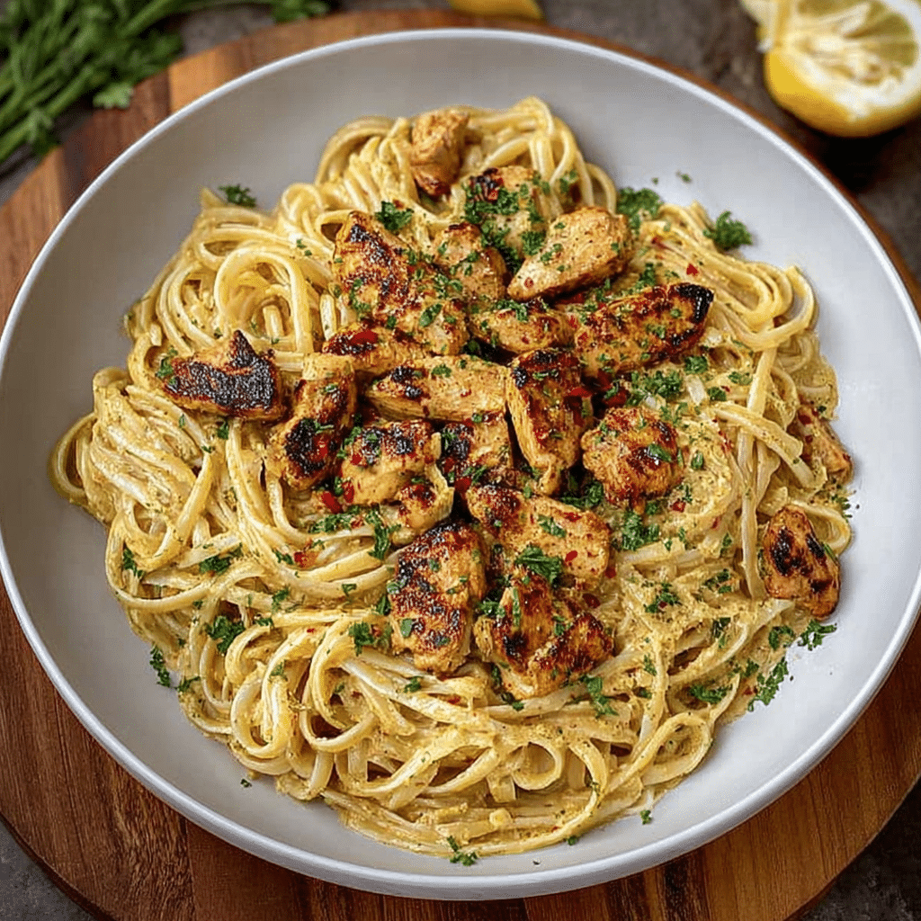 Cowboy Butter Chicken Linguine: Bold, Creamy, and Ready Fast 25 Cowboy butter chicken linguine in a bowl topped with seared chicken and parsley