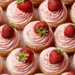 Strawberry Frosting Cupcakes with Fresh Strawberries