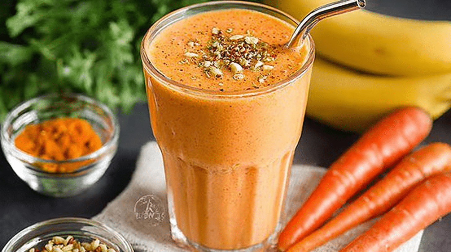 Banana Carrot Smoothie Recipe for a Healthy, Vegan Start 18 Banana carrot smoothie recipe in glass with fresh ingredients