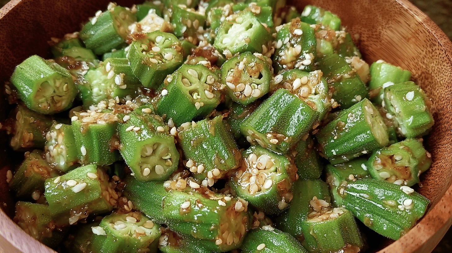 Okra Salad Recipe with Japanese Flavors: Quick, Refreshing & Easy 20 Okra salad recipe with sesame and soy in wooden bowl