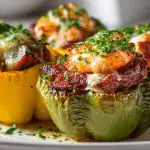 Cajun Surf and Turf Stuffed Peppers Supreme fresh from the oven