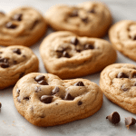 Chocolate chip heart cookies baked until golden brown with soft centers and melted chocolate chips