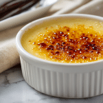 Classic Vanilla Bean Crème Brûlée with cracked caramelized sugar top.