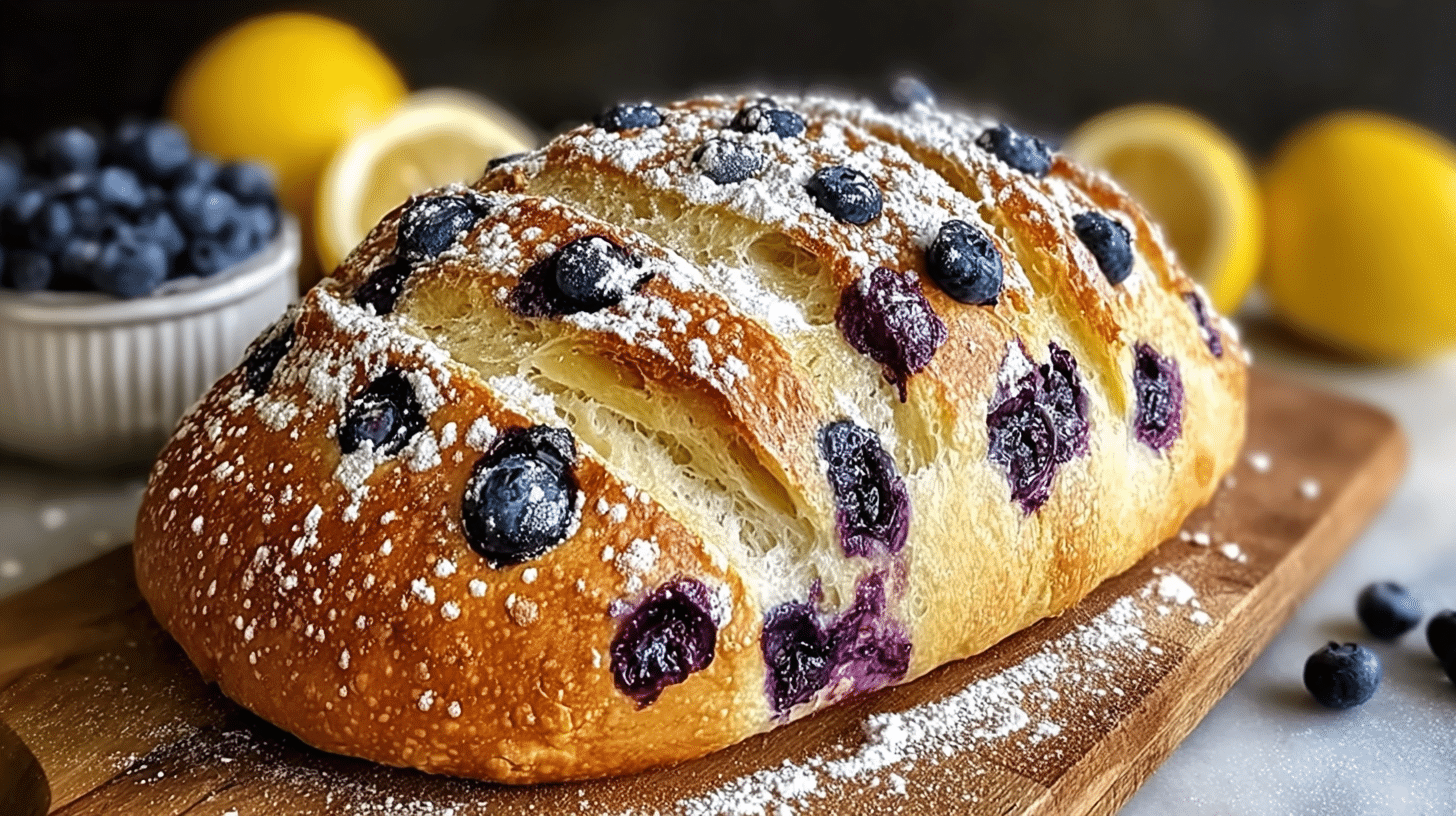 Lemon Blueberry Sourdough Bread: Easy, Flavor-Packed Recipe You’ll Love 26 Lemon blueberry sourdough bread loaf with golden crust and fresh berries