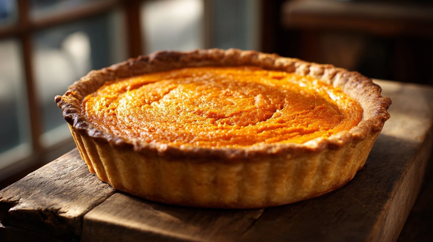How to Make Black Folks Sweet Potato Pie (The Easy 4-Step Soul Food Classic) 26 Black folks sweet potato pie recipe with golden crust on wooden board.