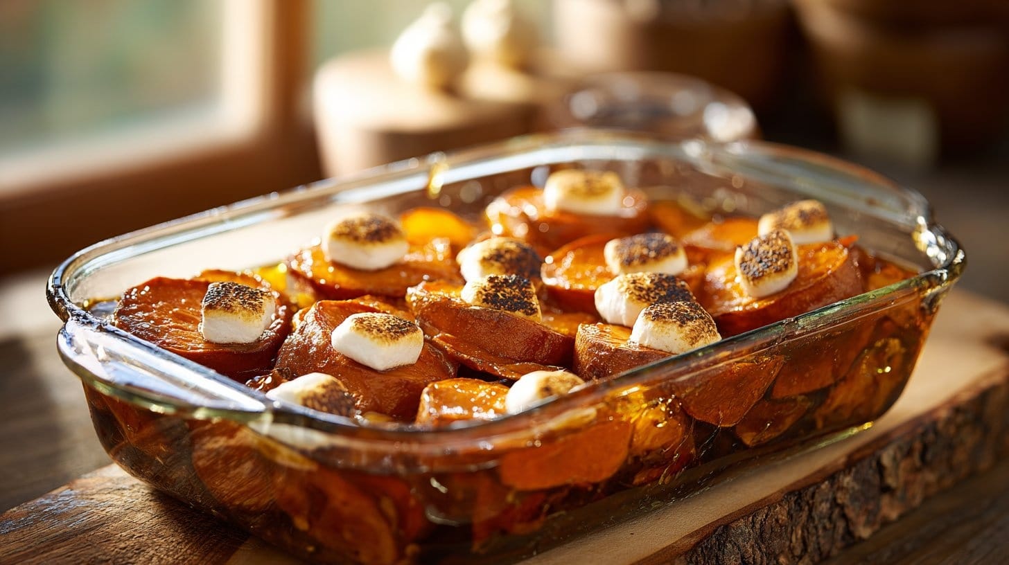 Candied Yams in the Oven: A Southern Classic with Caramelized Glaze 22 Candied yams in the oven with toasted marshmallows and caramelized brown sugar glaze.