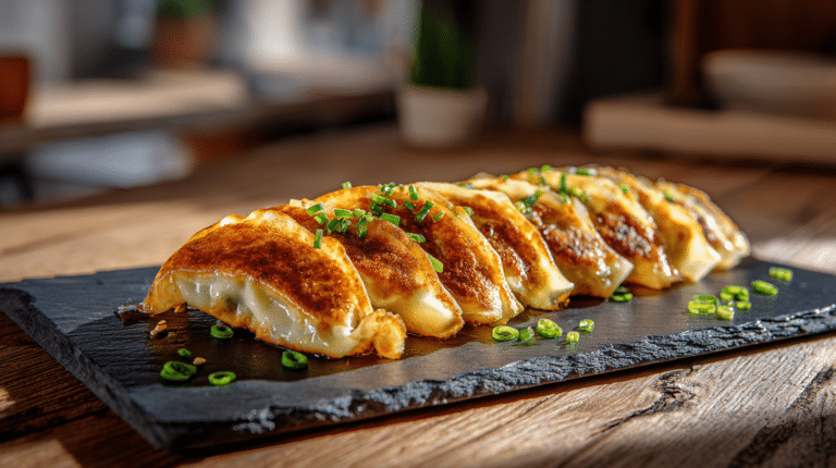 Steamed dumpling lasagna recipe with pork and green onions.