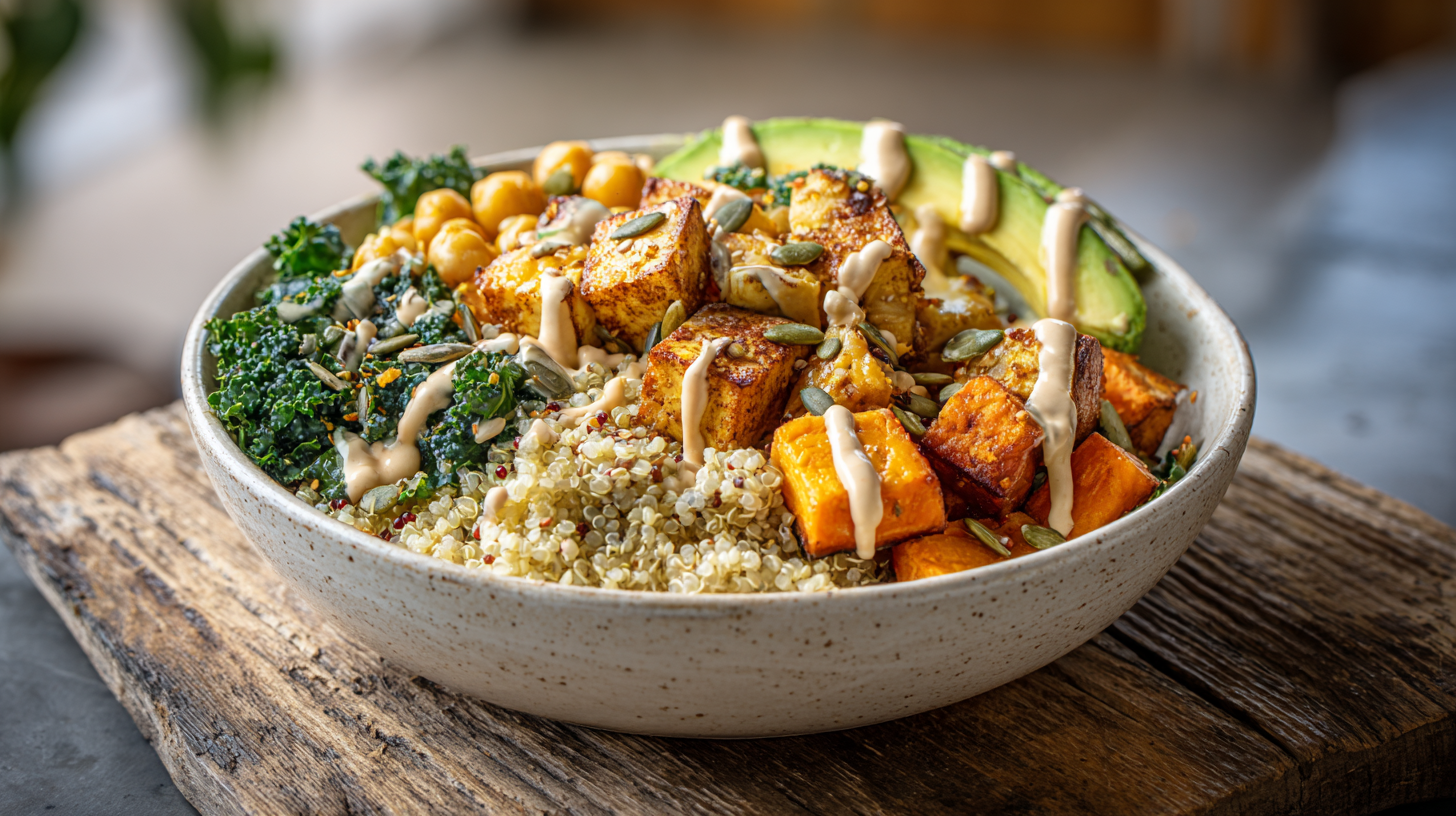 The 35-Minute Protein-Packed Quinoa Bowl You'll Want to Meal Prep Every Week 27 Protein-Packed Quinoa Bowl with tofu, chickpeas, and avocado.