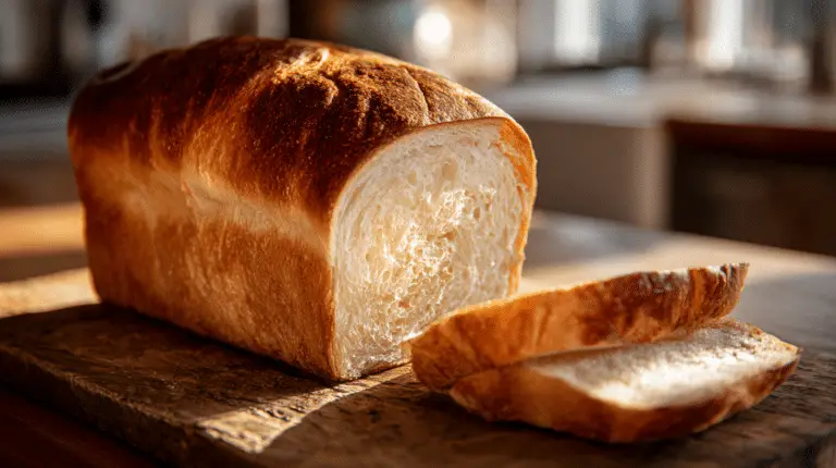 Golden brown sourdough sandwich bread with soft crumb