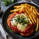 Crispy milanesa napolitana with melted cheese and sauce