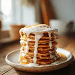 Fluffy carrot cake pancakes stacked with cream cheese glaze and shredded carrots