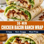 Chicken bacon ranch wrap sliced open showing crispy bacon, ranch chicken, melted cheese, and fresh lettuce layers