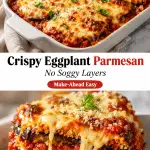 Crispy baked eggplant parmesan with golden melted cheese and layered eggplant slices with marinara sauce