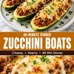 Ground beef zucchini boats with melted cheese and savory filling baked in tender zucchini halves