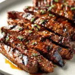 Honey glazed steak strips with glossy sauce and seared edges served in a bowl