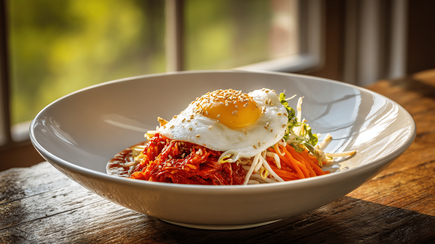 Bom-dong Bibimbap Recipe: The Viral Korean Spring Cabbage Bowl in 15 Minutes 23 Bom-dong bibimbap bowl with egg and vegetables