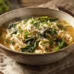 Hearty Chicken Escarole Soup with parsley and Parmesan