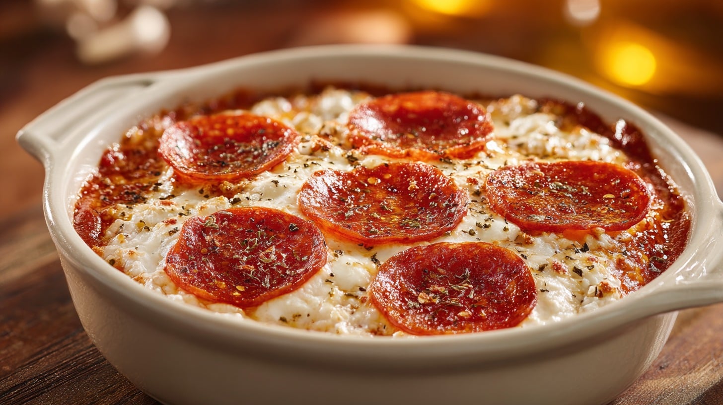 20-Minute Cottage Cheese Pizza Bowl: A High-Protein Meal That Hits the Spot 16 Bubbling Cottage Cheese Pizza Bowl with crisp pepperoni and melted cheese.