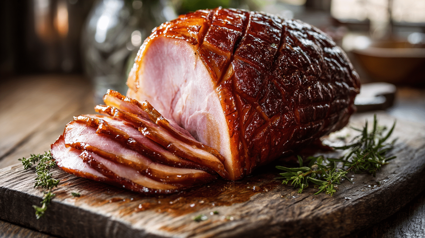 Easy Honey Baked Ham Recipe (Better Than Store-Bought & Costs Less) 21 Golden brown honey baked ham with crispy glaze