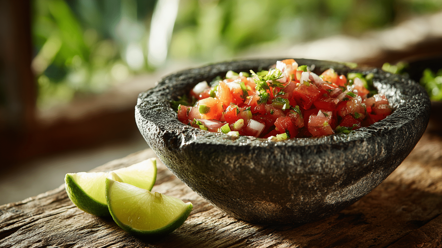 The Only Pico de Gallo Recipe You Need (An Easy, Authentic Mexican Salsa) 19 Authentic pico de gallo in a stone molcajete