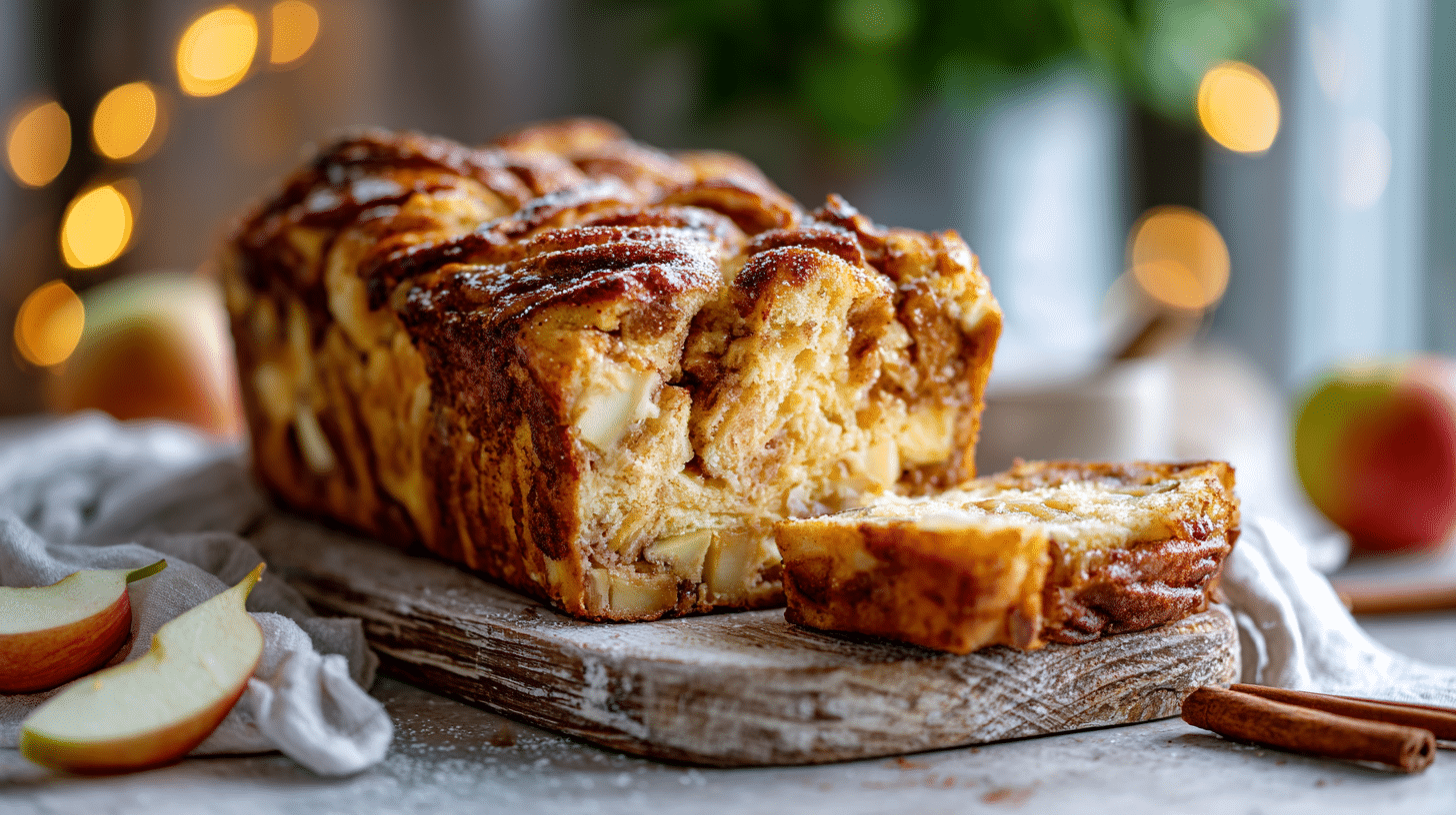 Sourdough Apple Fritter Bread: A Perfect Fall Quick Bread 30 Sourdough apple fritter bread sliced showing moist crumb with cinnamon swirl and tender apple pieces