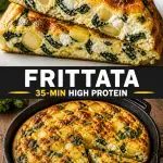 Cottage cheese frittata slice with spinach and potatoes, golden top and creamy interior.