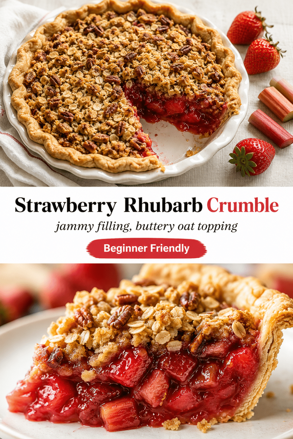 Strawberry Rhubarb Pie with Crumble: Easy Homemade Recipe