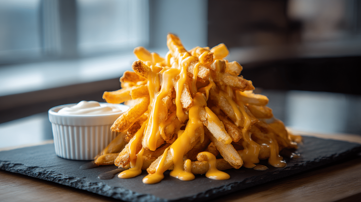 40-Minute Crispy Air Fryer Voodoo Fries (Easy Wingstop Copycat) 27 Crispy Air Fryer Voodoo Fries with cheese sauce and ranch dip