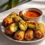 Golden fried avocado egg rolls with sun-dried tomato pieces, creamy avocado, and a bowl of chipotle lime dipping sauce on a bright marble surface.