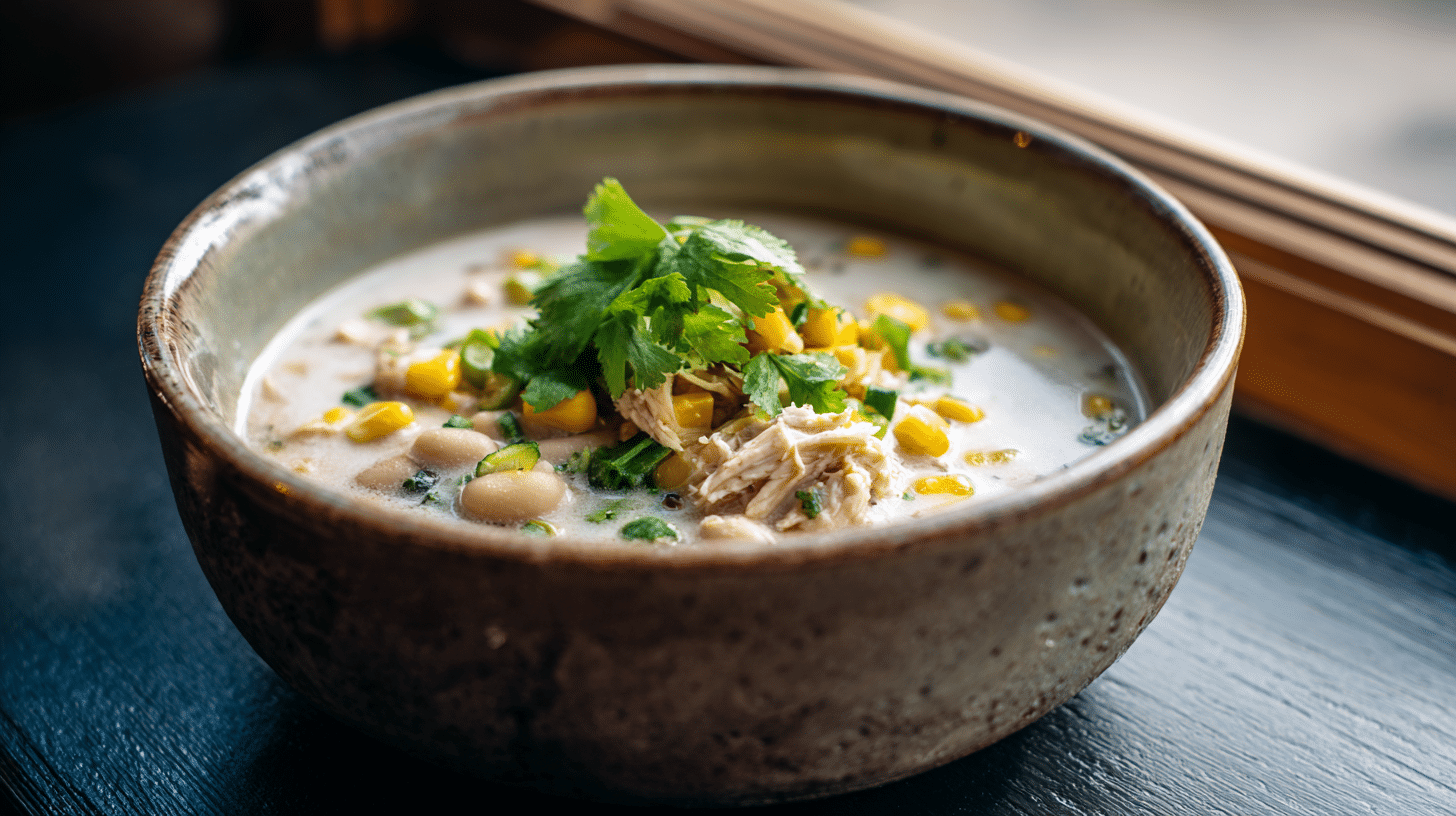 Creamy Chicken Chili Recipe White Bean That's Ready in 45 Minutes 25 Creamy white chicken chili with cilantro and corn