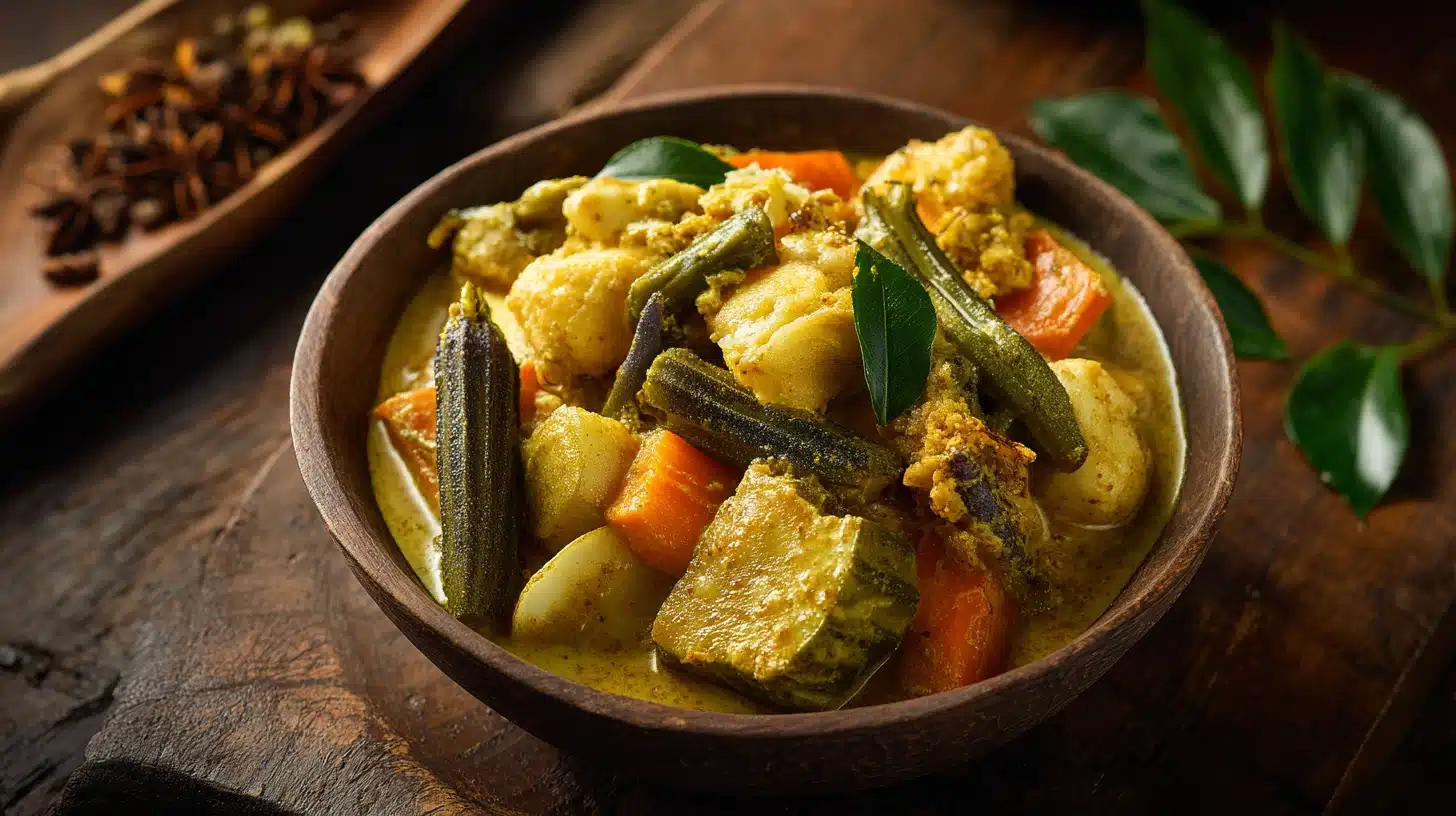 One-Pot Singapore Vegetable Curry Gravy Recipe: Easy, Aromatic, 3 Steps 28 Golden singapore vegetable curry gravy recipe with coconut milk and vegetables.