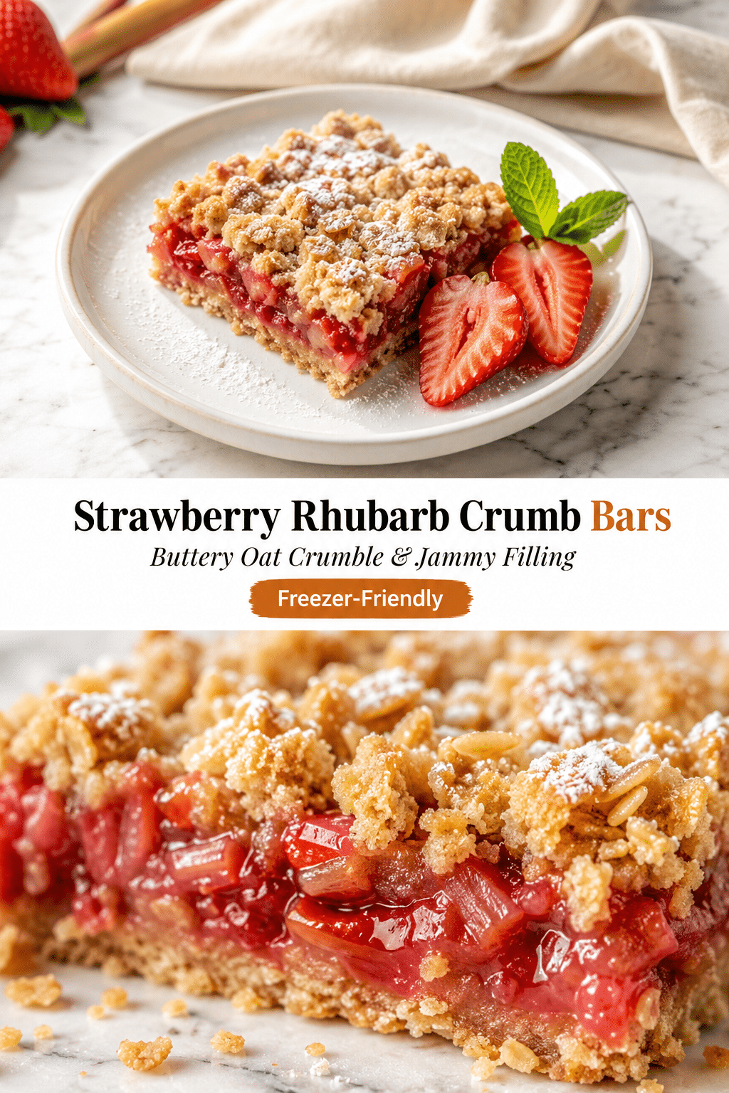 Strawberry Rhubarb Bars: Easy No-Roll Crumb Bars