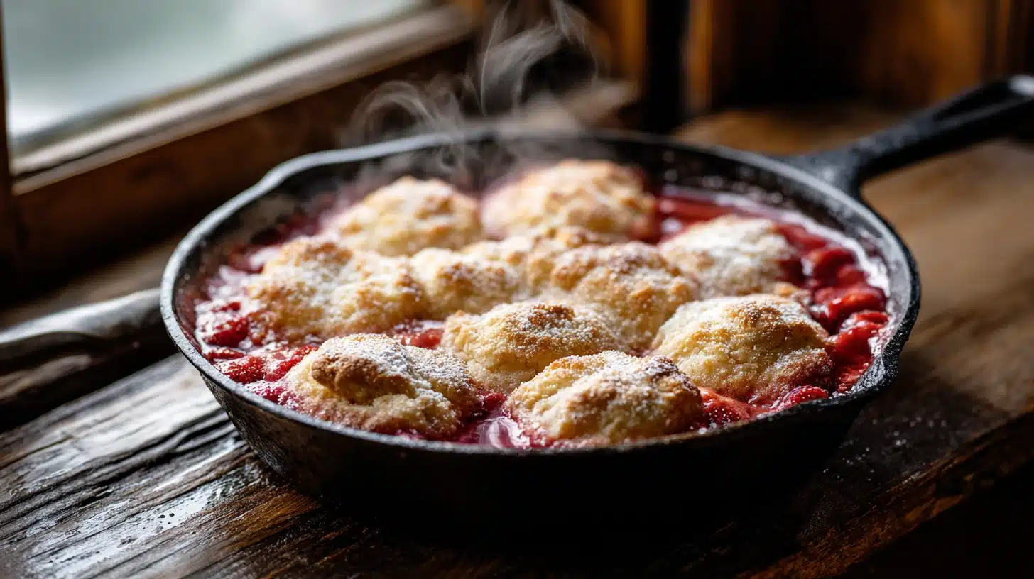 Strawberry Rhubarb Cobbler: Easy, No Sugar in the Fruit