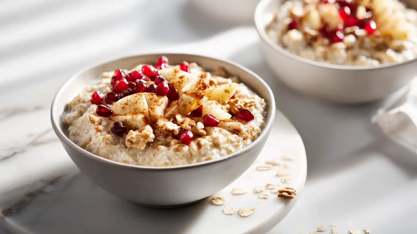 Apple Cinnamon Prebiotic Oatmeal: The Gut-Healthy Breakfast You'll Crave Every Morning 21 Apple cinnamon prebiotic oatmeal in a white bowl with apple chunks and honey drizzle