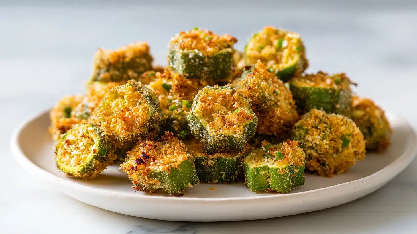 Baked Okra Chips Recipe: The Crispiest Healthy Snack You'll Make This Week 20 Baked okra chips recipe on a rustic board with golden crispy edges and spices