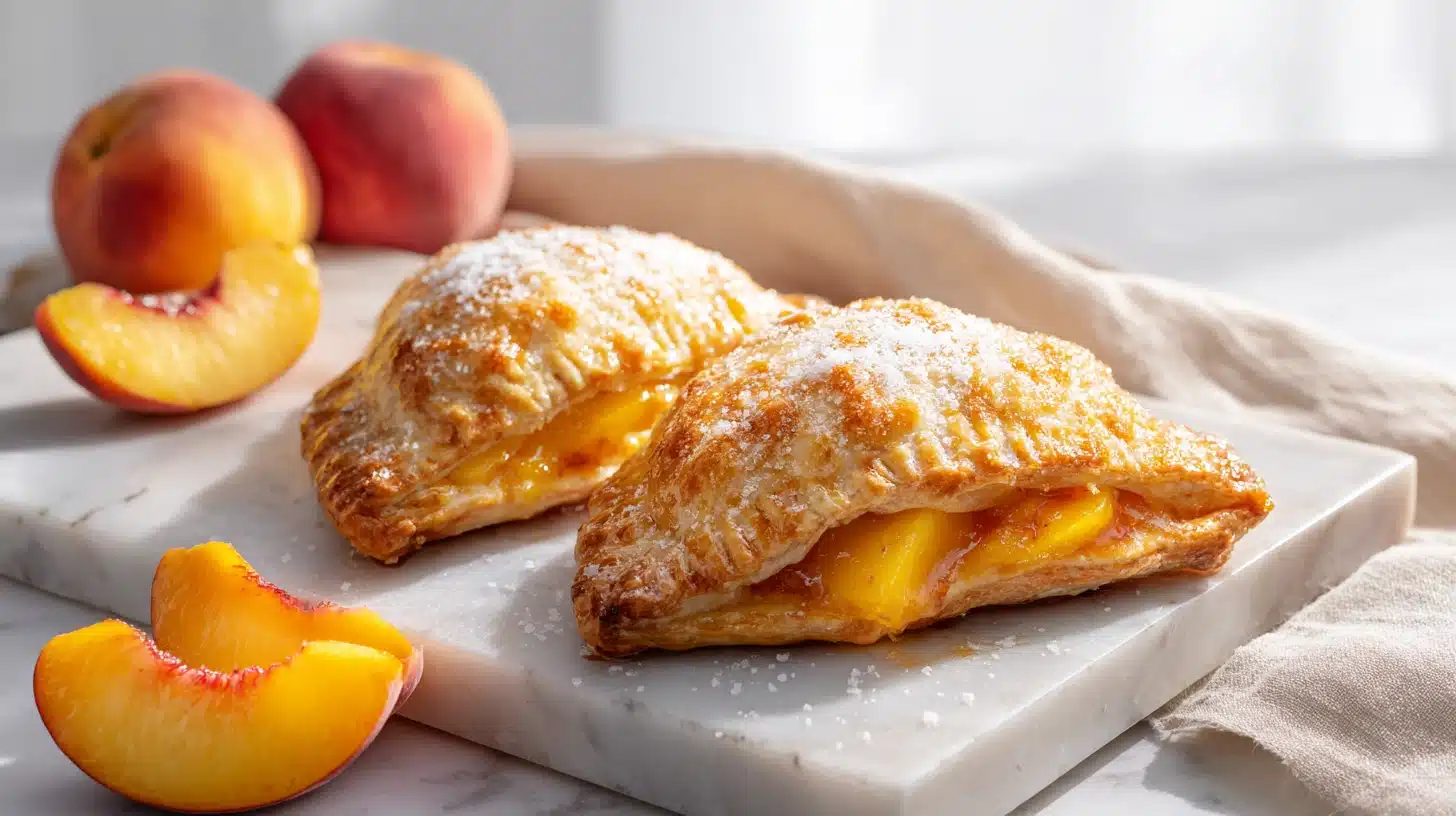 Baked Peach Hand Pie Recipe: Flaky Crust, Jammy Filling, Zero Soggy Bottoms 25 Golden baked peach hand pie recipe with flaky crimped crust on a wooden board