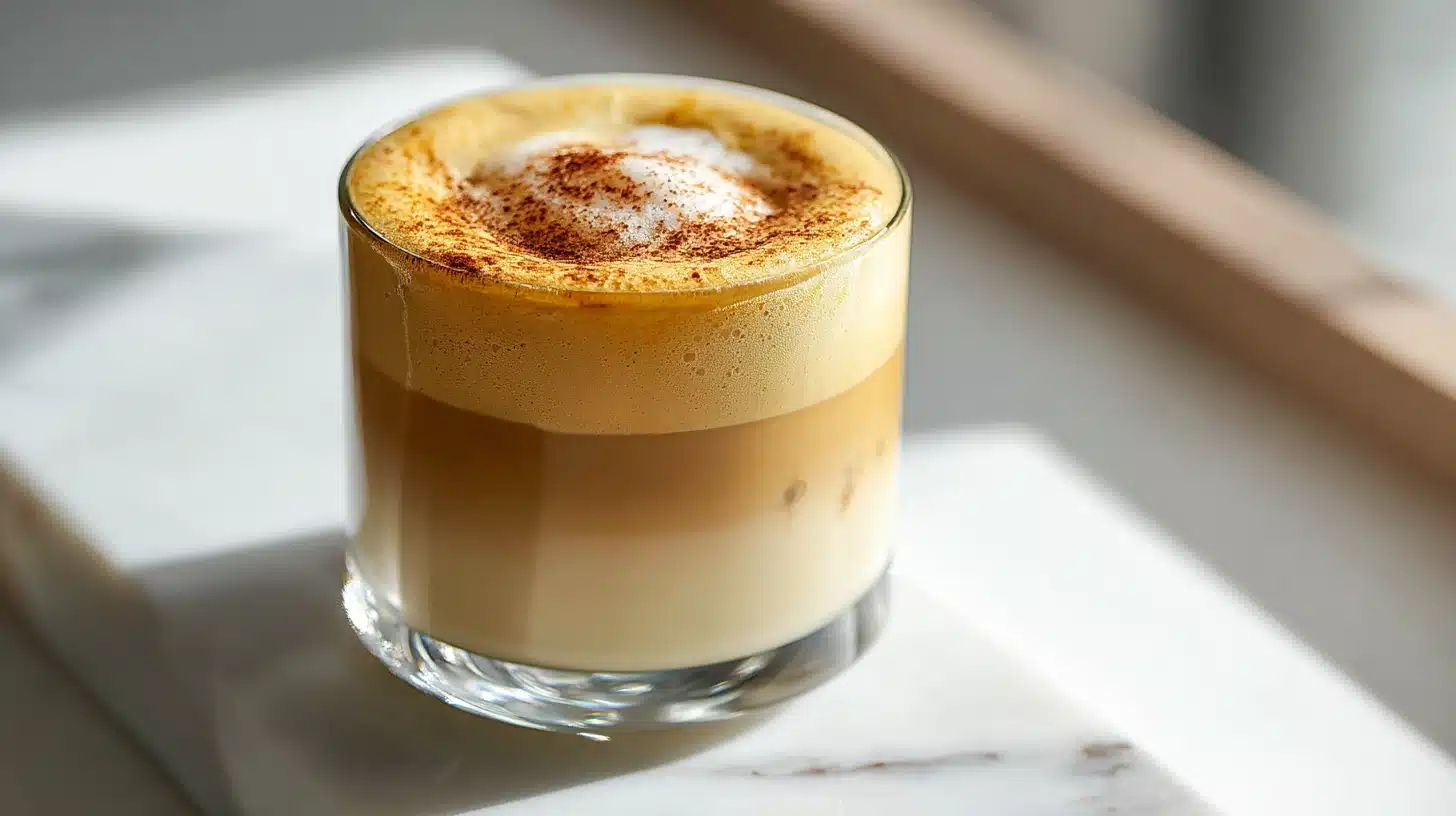 Banana Cloud Latte: The Creamy Coffee Drink You'll Make on Repeat 21 Banana cloud latte in a tall glass with layered espresso and banana cold foam