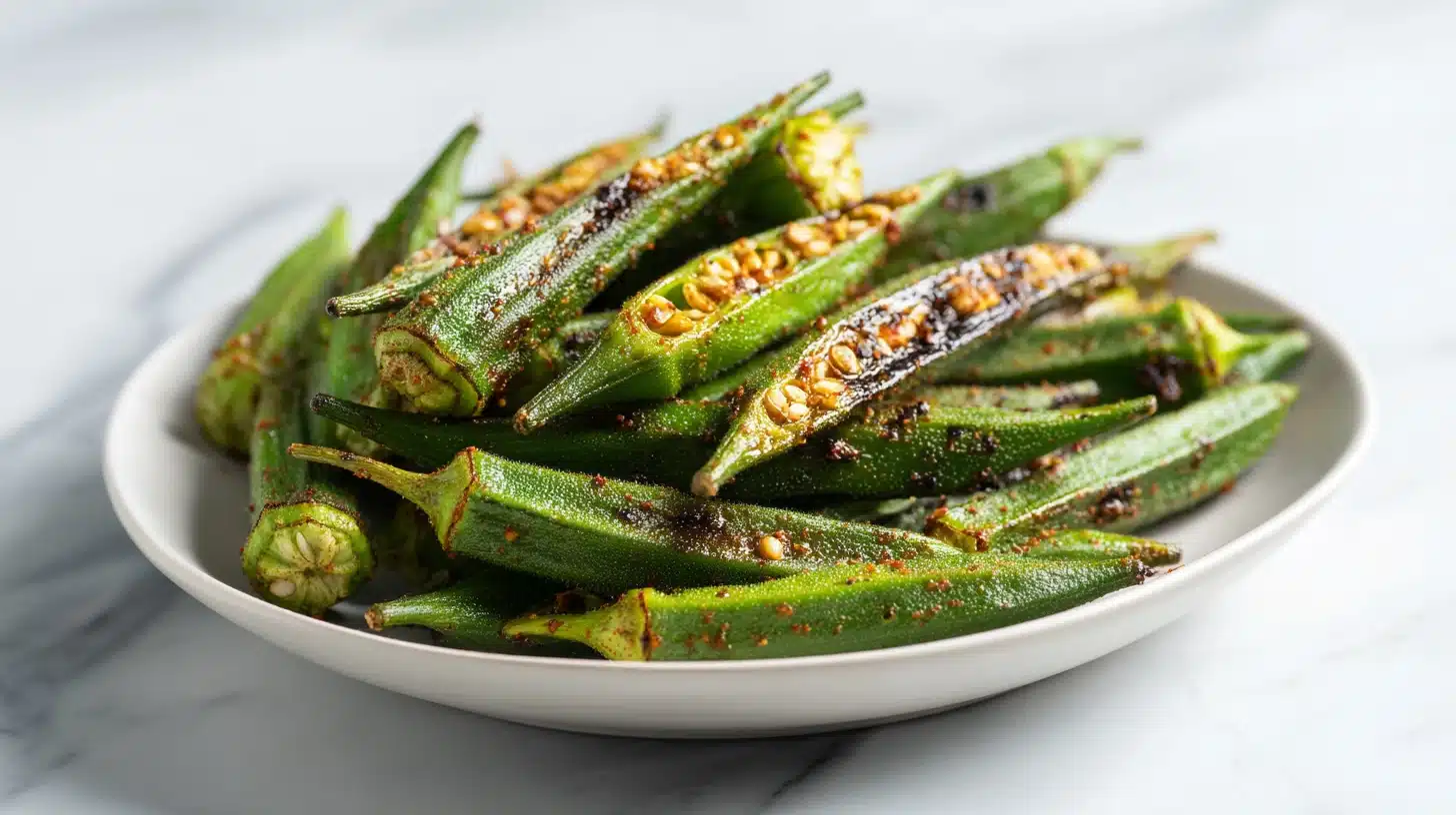 The Best Grilled Okra Recipe: Smoky, Crispy, and Never Slimy 21 Best grilled okra recipe served on a rustic board with lemon aioli dipping sauce