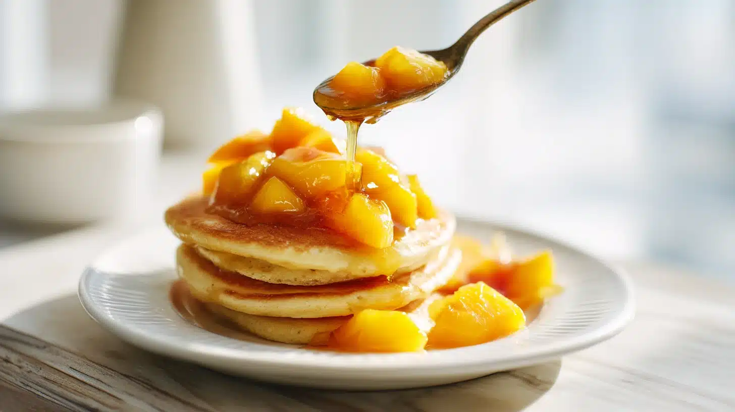 The Best Peach Compote Recipe You'll Make All Summer Long 18 Best peach compote recipe served in a rustic ceramic bowl with glossy amber syrup